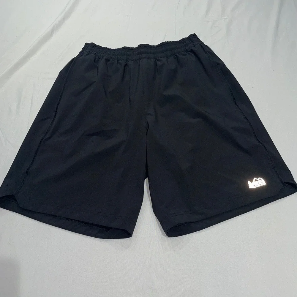 REI Co-op Mens Black‎ Running Shorts Reflective Logo Size Medium Zipper Pocket